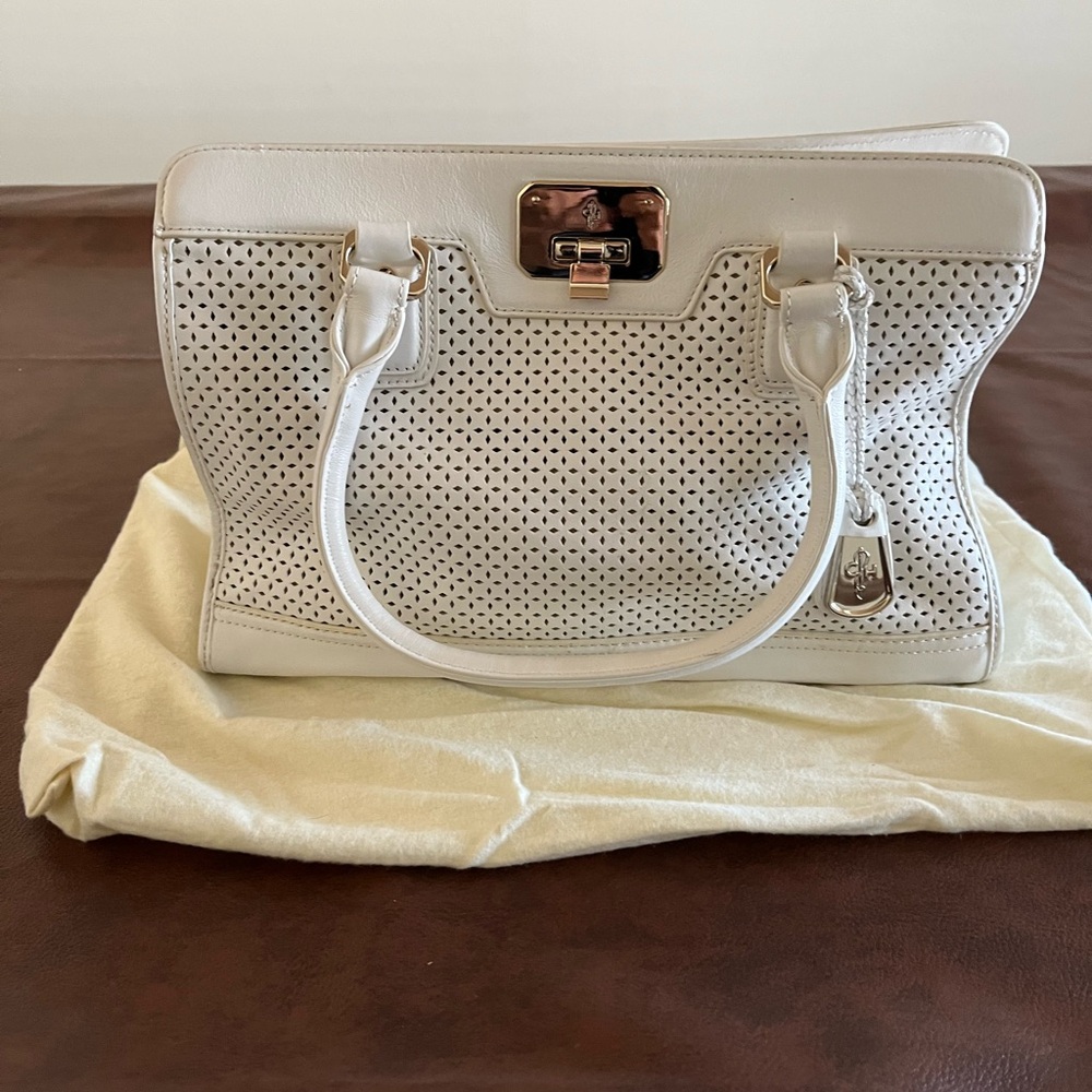 Chic White Perforated Handbag